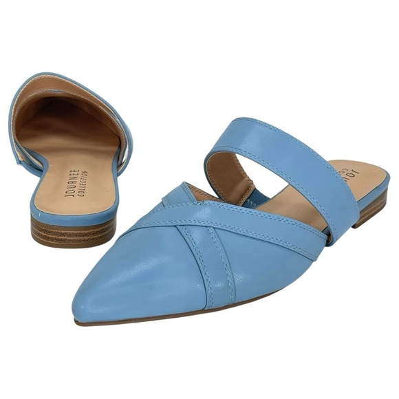 Journee Collection Enn Blue Faux Leather Womens Mules Size 12M - Picture 10 of 12